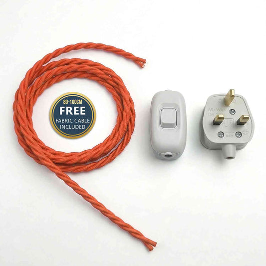 Fabric Lamp Cable Rocker Switch 13A Plug + Free Cable~6793