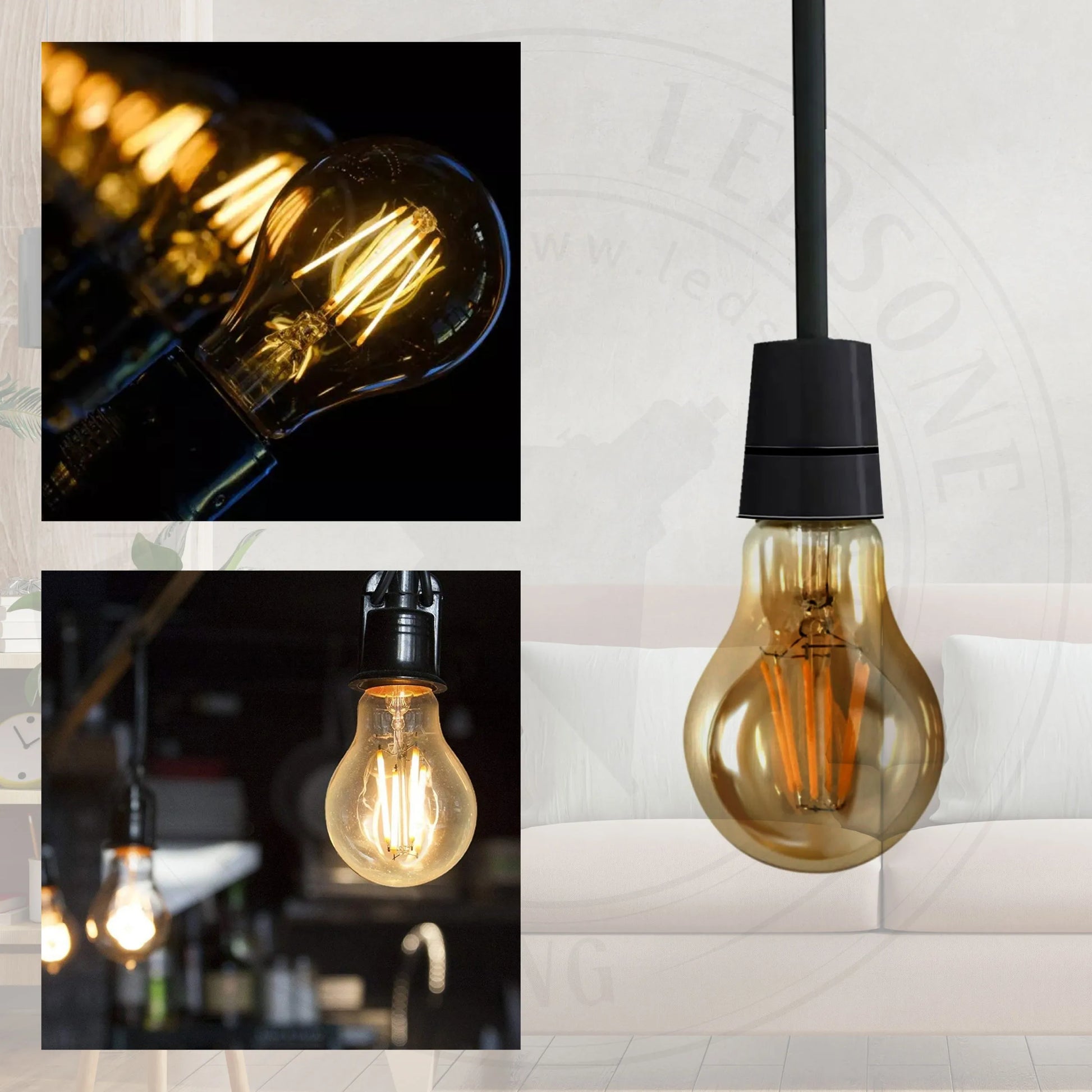 A60 E27 8W Edison LED filament Bulb Amber bulb Warm white screw bulbs 2700K ~4419