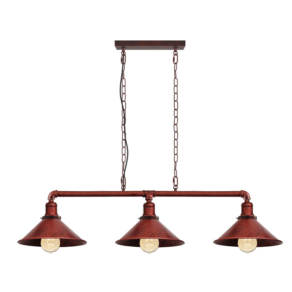 Metalen waterpijp vintage lampfitting 3 lampen ~1861 – Rustiek Rood / Ja