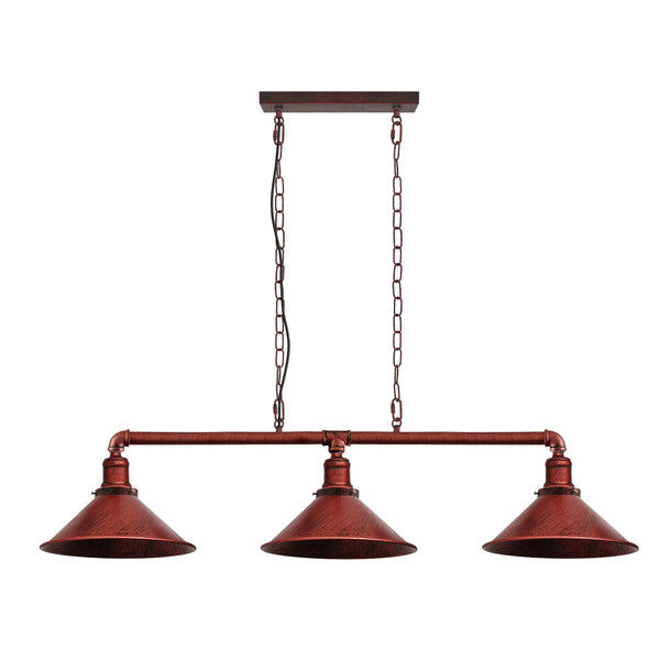 Metalen waterpijp vintage lampfitting 3 lampen ~1861 – Rustiek Rood / Nee