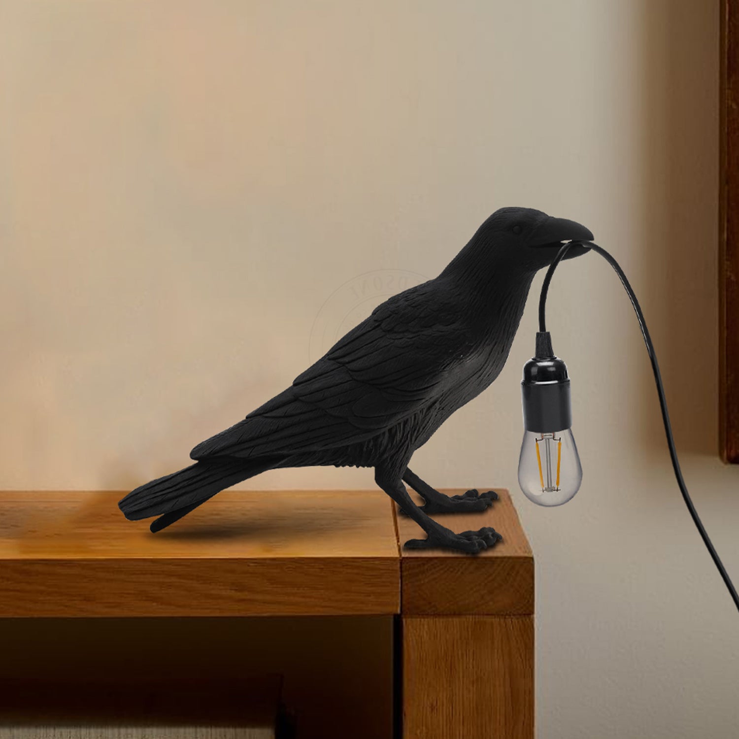 Black Raven Table Lamps on Desk