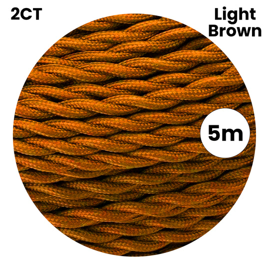 Cable eléctrico trenzado de tela marrón claro de 2 núcleos (1 m/5 m/10 m) ~4770