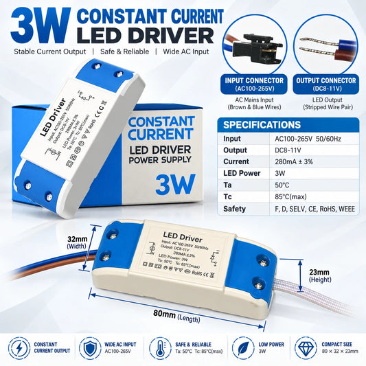 Controlador LED DC 3W 8-11V Corriente constante Transformador LED de bajo voltaje ~3333