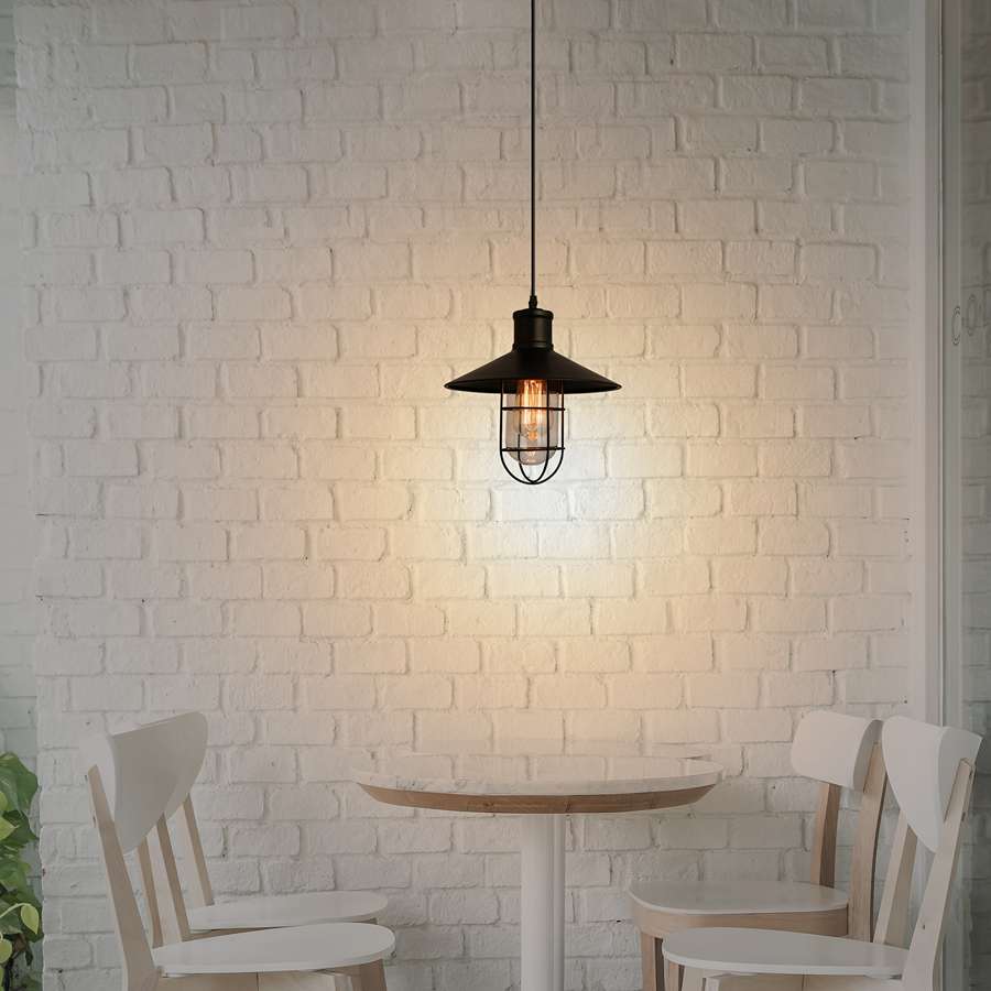 Retro Industrial Black Wire Cage Metal Shade Pendant Lamp Dining Table - Application Image 4