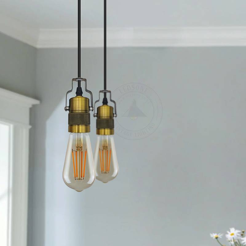 Vintage Industrial Style 1m Yellow Brass Ceiling E27 Pendant Lamp Holder Fitting-App 2
