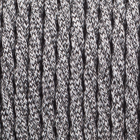 3 Core Twisted Black &White Multi Tweed Vintage Electric Fabric Cable Flex 0.75mm~4863