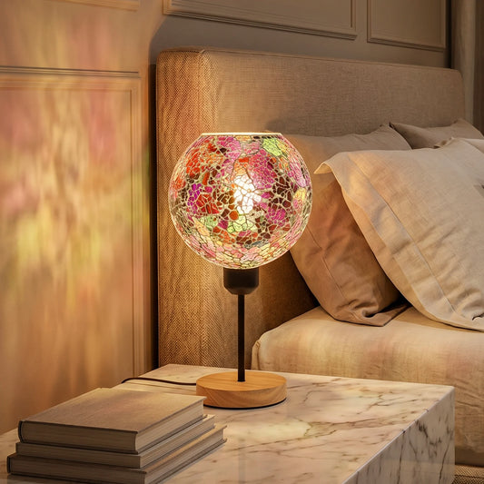 Colourful Mosaic Glass Table Lamp E27 Plug in Wooden Base~ 5023