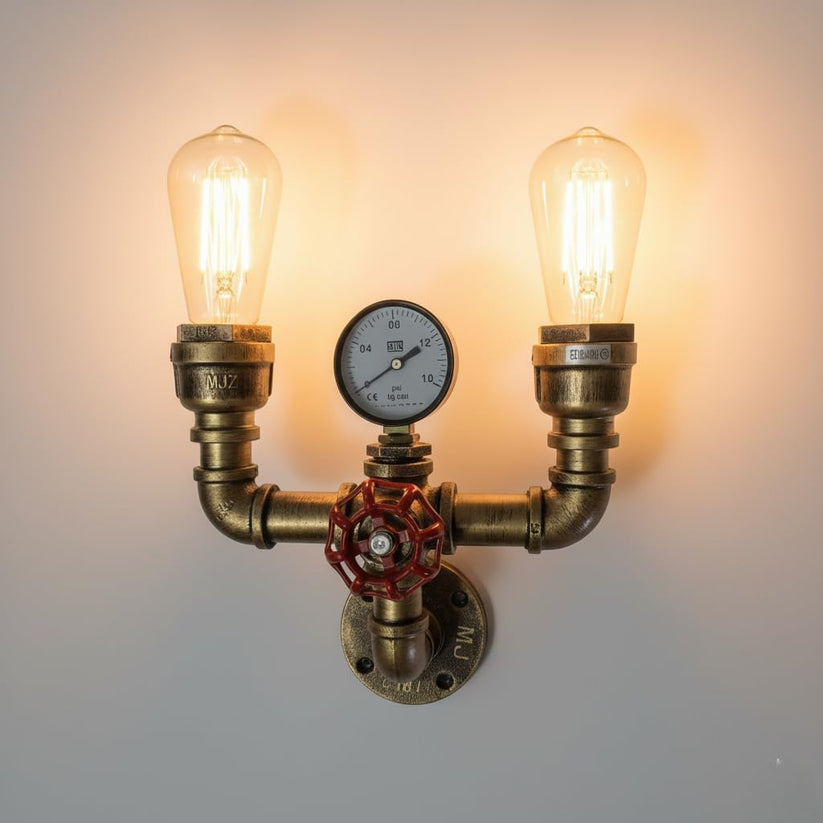 Industrial Metal Rustic Twin Waterpipe Wall Light