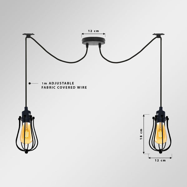Black 2m Pendant Light Cage Retro Industrial Ceiling Light Spider Lamp~1187 – Two / No