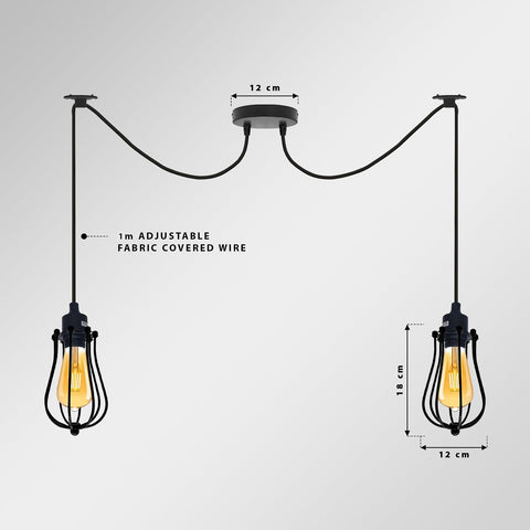 Black 2m Pendant Light Cage Retro Industrial Ceiling Light Spider Lamp~1187