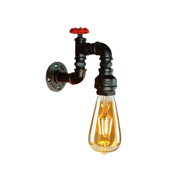 Industrial Water Pipe Wall Light | Retro Steampunk E27 Sconce~2173 – Black / Yes