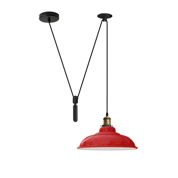 Industrial Pulley Light | Adjustable Vintage Ceiling Lamp ~6565 – Red Curvy - 32cm