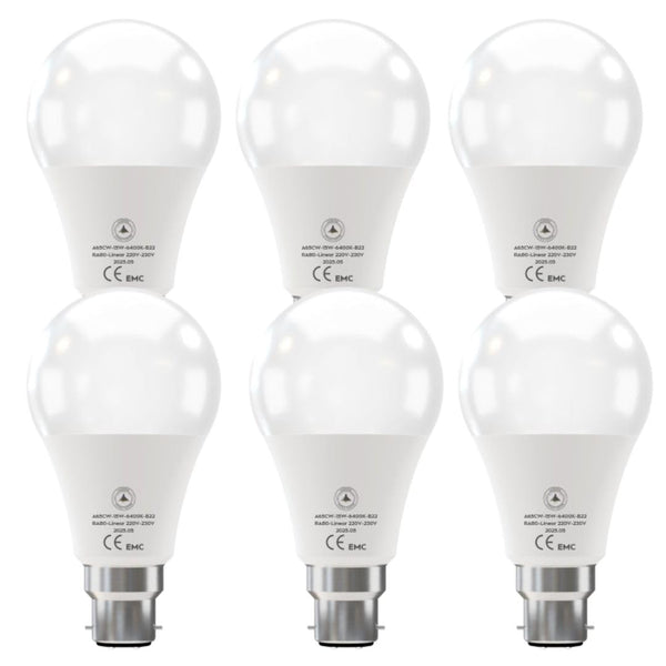 B22 LED Bulb A65 15W 1500LM Cool White 6400K Energy Saving~6262 – Pack of 6