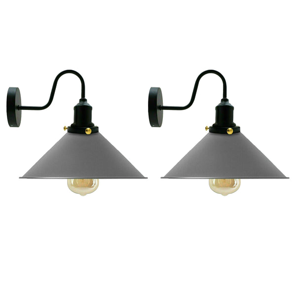LEDSone Vintage Industrial Wall Sconce - Metal Cone E27 Wall Lamp ~6615 – Grey / 2