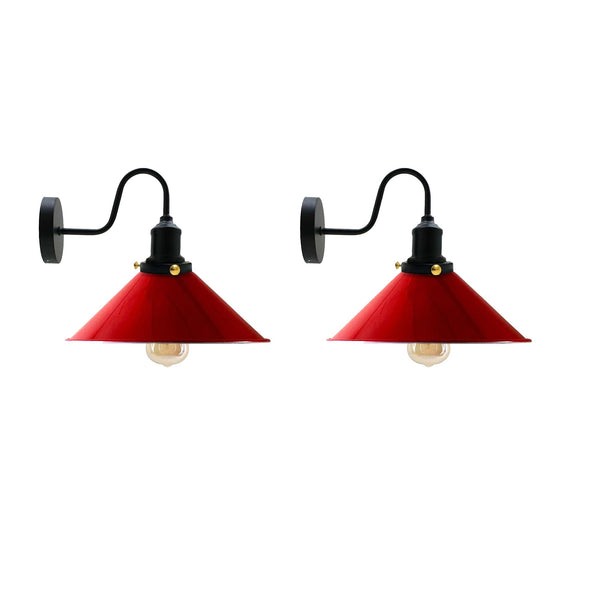 LEDSone Vintage Industrial Wall Sconce - Metal Cone E27 Wall Lamp ~6615 – Red / 2