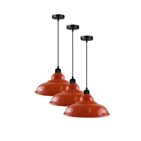 3-Pack Industrial Pendant Lights Curvy Ceiling Lamp ~6616 – Orange / No
