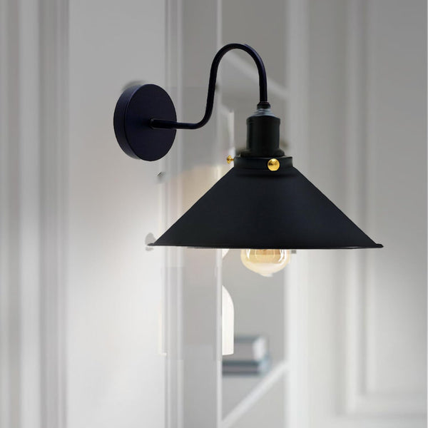 LEDSone Vintage Industrial Wall Sconce - Metal Cone E27 Wall Lamp ~6615 – Black / 1