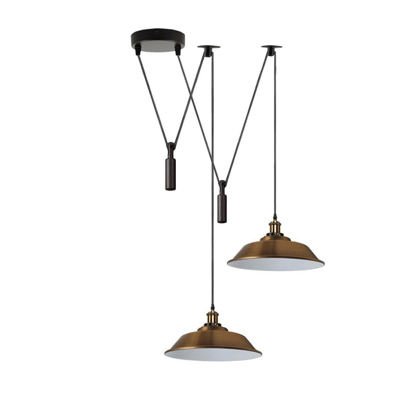 2 Light Adjustable Pulley Hanging Lamp ~6534 – Yellow Brass