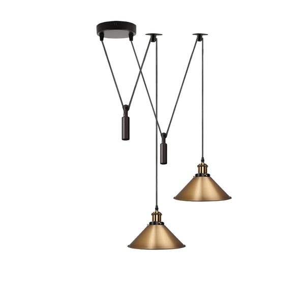 2 Light Spider Pendant Hanging Lamp ~6507 – Yellow Brass Cone
