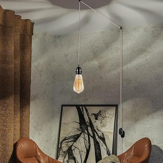 Grey Colour Dimmer Switch 4.5m Fabric Flex Cable Plug In Pendant Lamp~2584