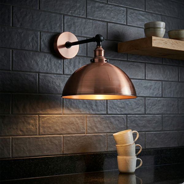 Industrial Adjustable Dome Wall Light |30cm Copper or Brass Shade Vintage Task Sconce~2473 – Copper