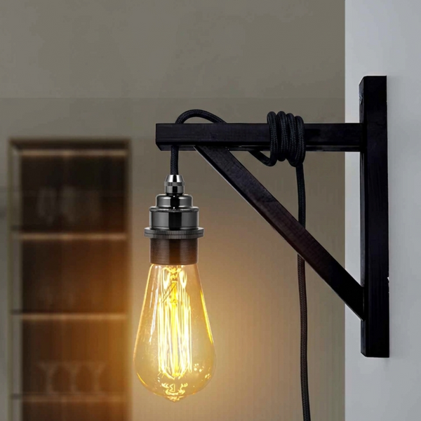 Vintage Plug-In Pendant Kit E27 Dimmable Fabric Cord ~2177 – Black / 2m / Satin Black