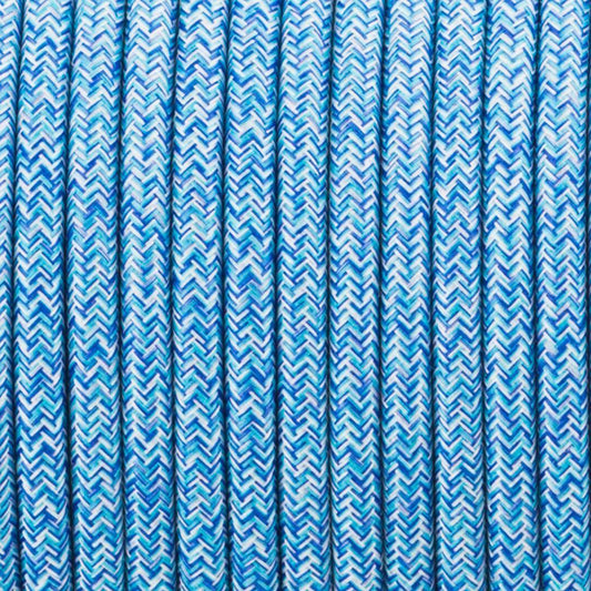 3 core Round Vintage Braided Fabric Blue Multi Tweed Coloured Cable Flex 0.75mm~2994