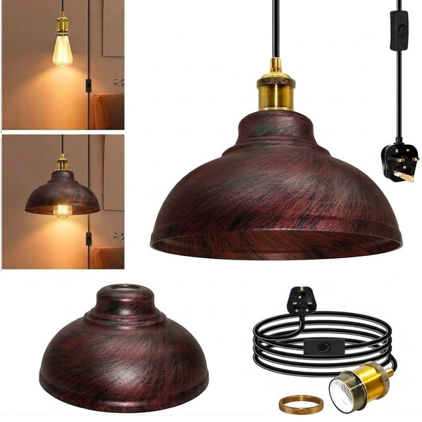 4m Long Swag Plug-in Pendant E27 With Swich  ~6813 – Rustic red