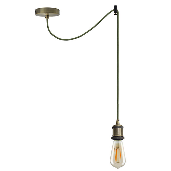 Ceiling Pendant Light Fitting Long Drop | Spider Pendant Light Industrial Kit | 2m Cable ~6179 – Green Brass / No