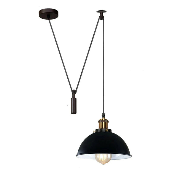 Pulley Pendant Light E27 Metal ~6283 – Black Inner White / Yes