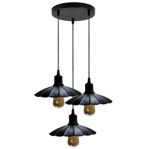 Vintage Industrial 3-Head Pendant Light | Black Metal Shades ~6435
