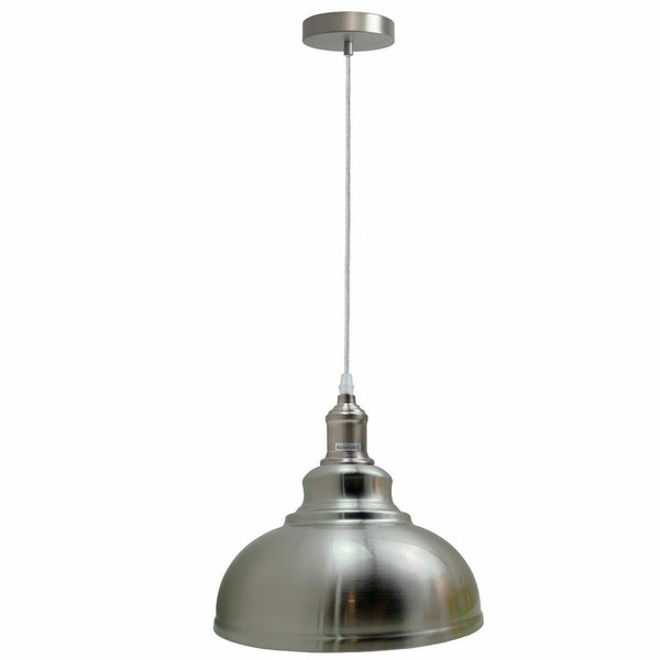 Vintage Ceiling Pendant Light Industrial Metal Shade Hanging Light ~ 6030 – Satin Nickel / Yes