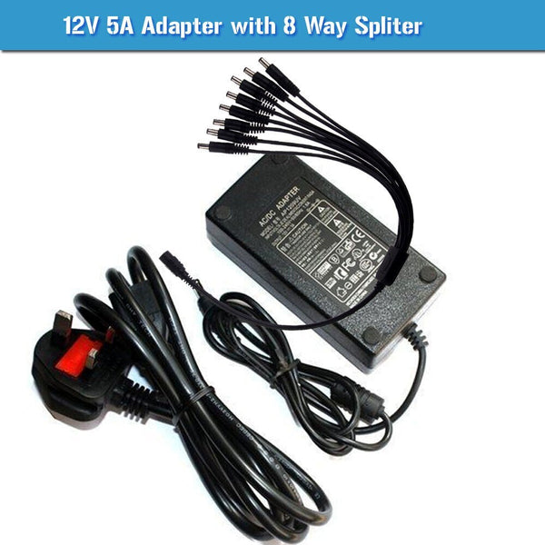 12V 2A CCTV Power Adapter with 1 |2|4|6|8 Universal AC to DC Replacement ~2365 – 12V 2A  Adapter + 8 Way Splitter Cable