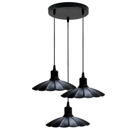 Vintage Industrial 3-Head Pendant Light | Black Metal Shades ~6435