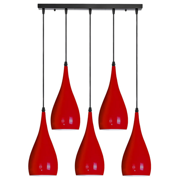 Vintage 5 Way Ceiling Pendant Light Industrial Hanging Suspended Lamp ~6107 – Red / Yes
