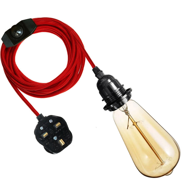 4M stoffen flexkabel plug-in hanglampset E27-lamphouder ~3746 – Rood