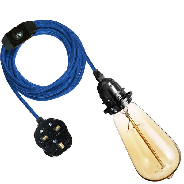 2M Plug-in Vintage E27 Dimmer Switch Stoffen Hanglamphouder met GRATIS LAMP~1267 – Blauw