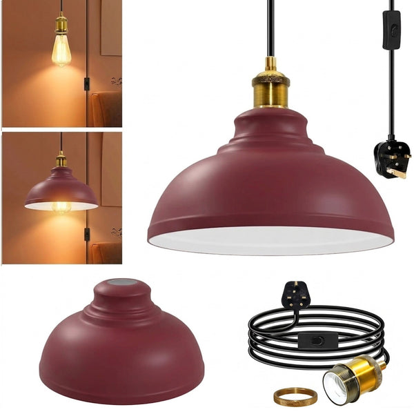 4m Long Swag Plug-in Pendant E27 With Swich  ~6813 – Burgundy