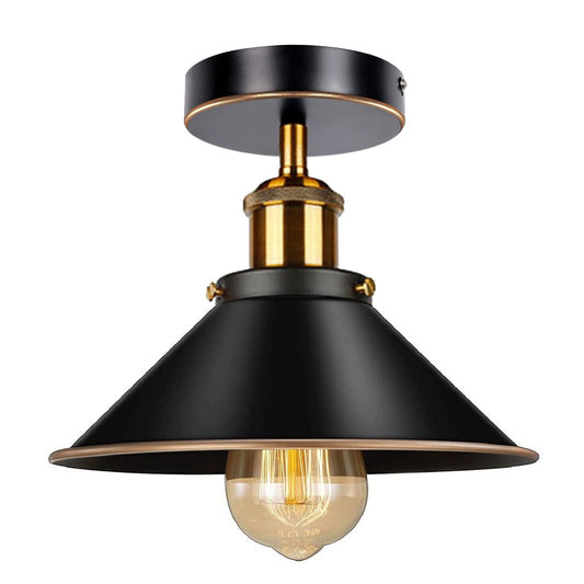 Black Gold Line Vintage Flush Mount Metal Cone Industrial Decor Home Lighting ~ 6032