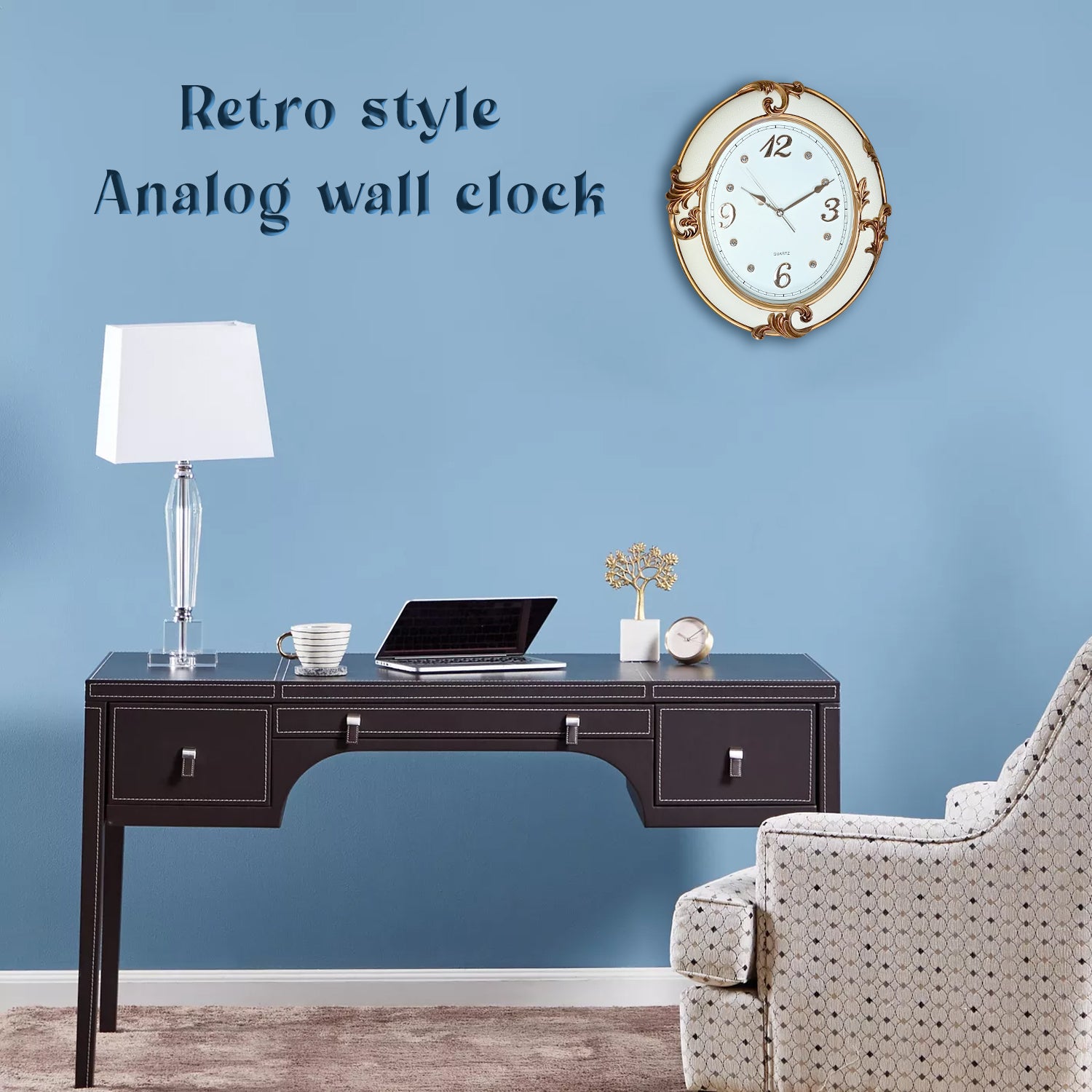 Oval Shape Vintage Antique Design Battery Operated Clock~5183