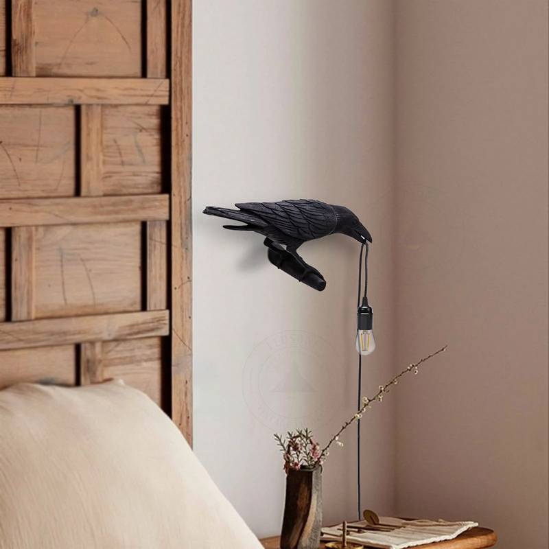 Black Wall Lamp On the Left Resin Bird Wall sconce-App 2