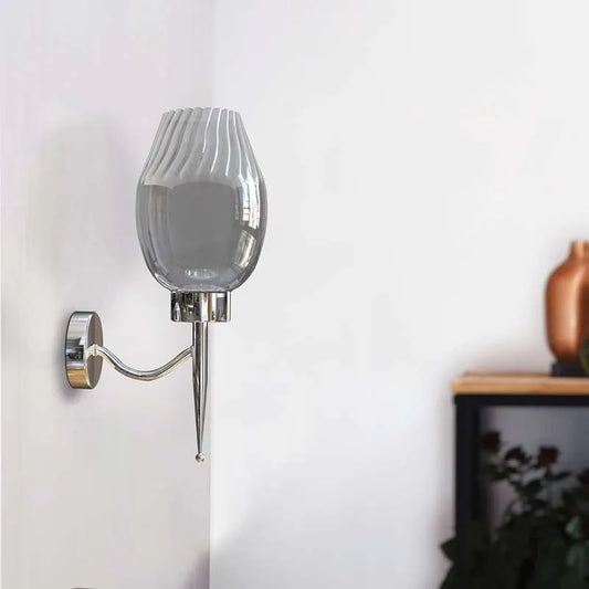 Modern Smoky Glass Wall Lamp Chrome Plate E27 Base Indoor Wall Sconce~5057