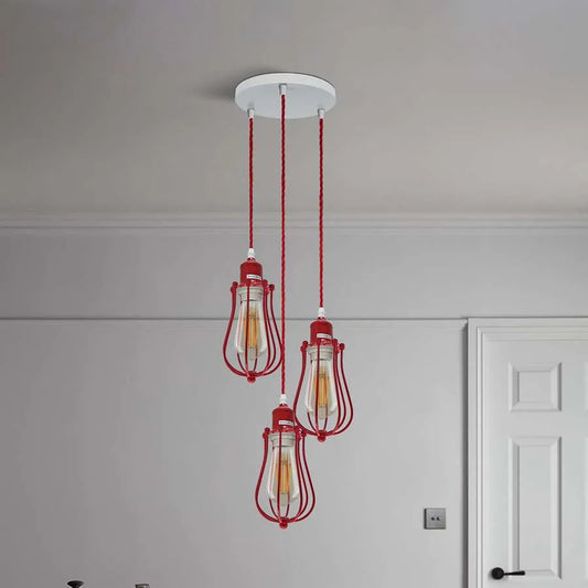 3 light red cage ceiling pendant light