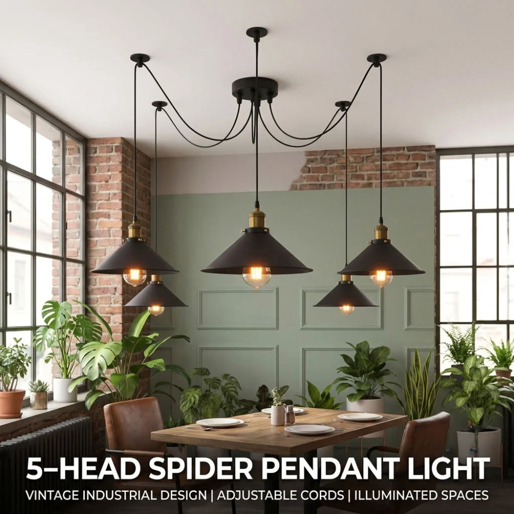 5 Light Black Pendant Light Spider Lamp