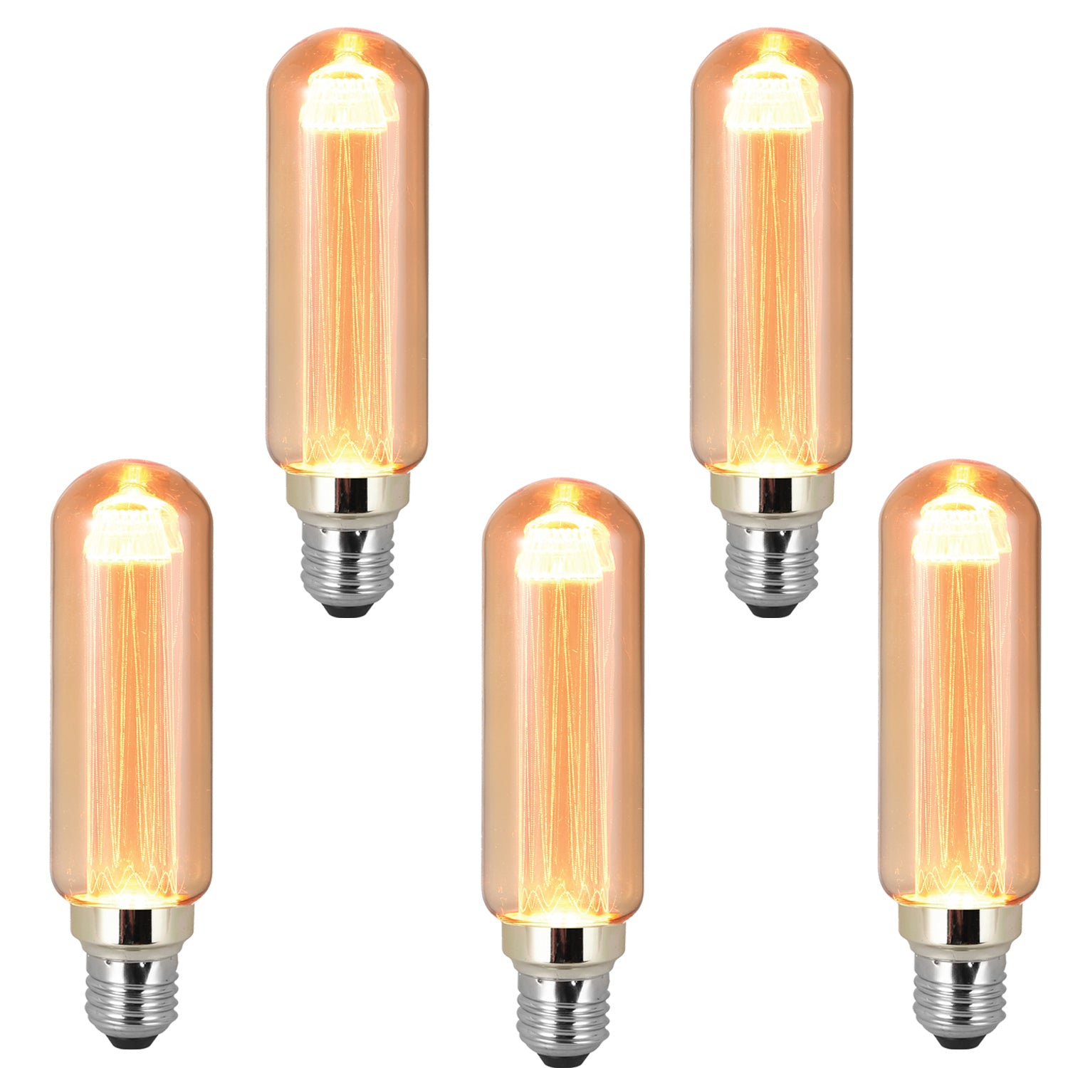 Vintage E27 Base Edison Tubular Bulbs Amber Glass Warm White Non Dimmable Bulbs-5 Pack
