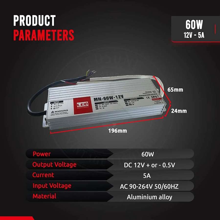 12V IP67 Waterproof LED Driver Adapter Slim Power Supply