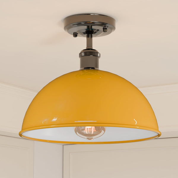 Metal Dome Low Semi Flush Ceiling Light ~6480 – Yellow