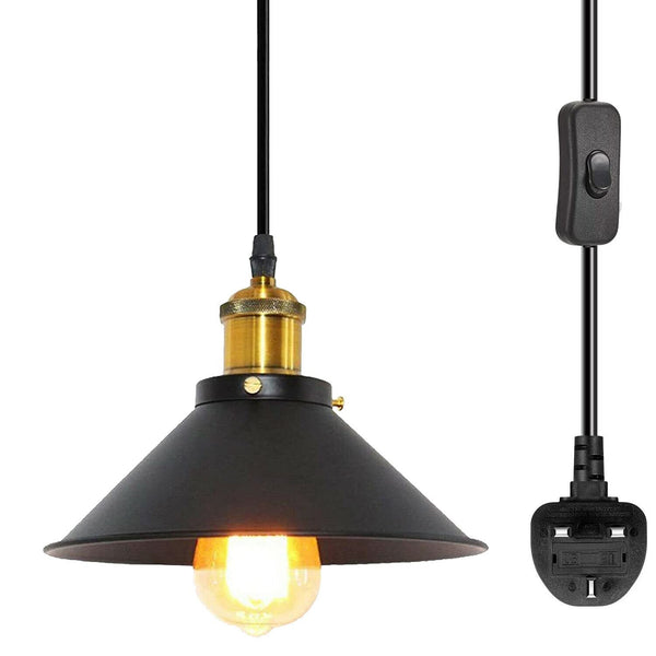 4m Plug in Pendant Lighting Metal ~6217 – Cone / Yes