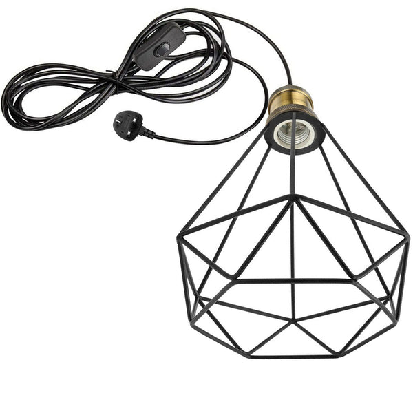 Plug In Pendant Light | Black Diamond Wire Cage | 4M Cord & Inline Switch ~6221 – Shade 3