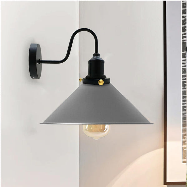 LEDSone Vintage Industrial Wall Sconce - Metal Cone E27 Wall Lamp ~6615 – Grey / 1